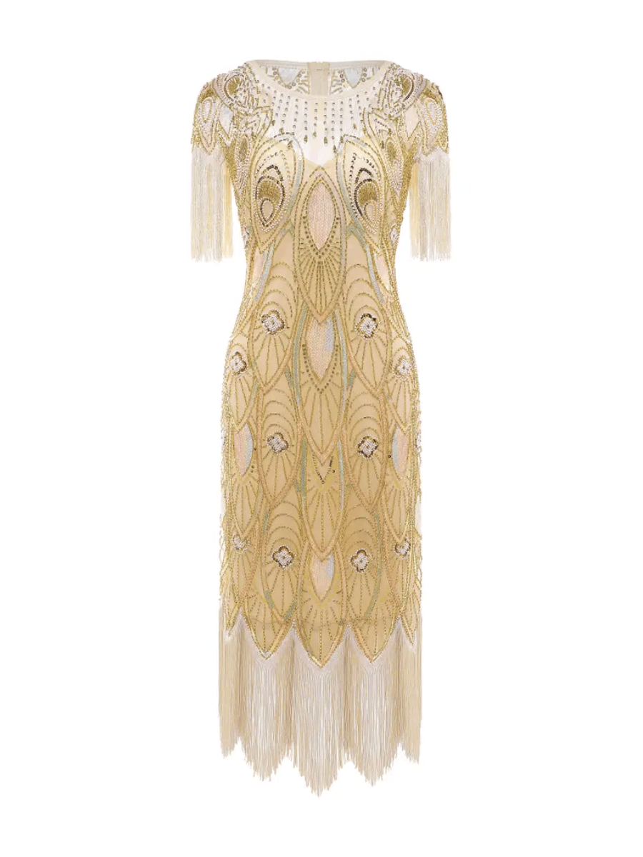 20er Jahre Flapper Kleid Iridescent Sequins Beaded Flapper Dress champagner