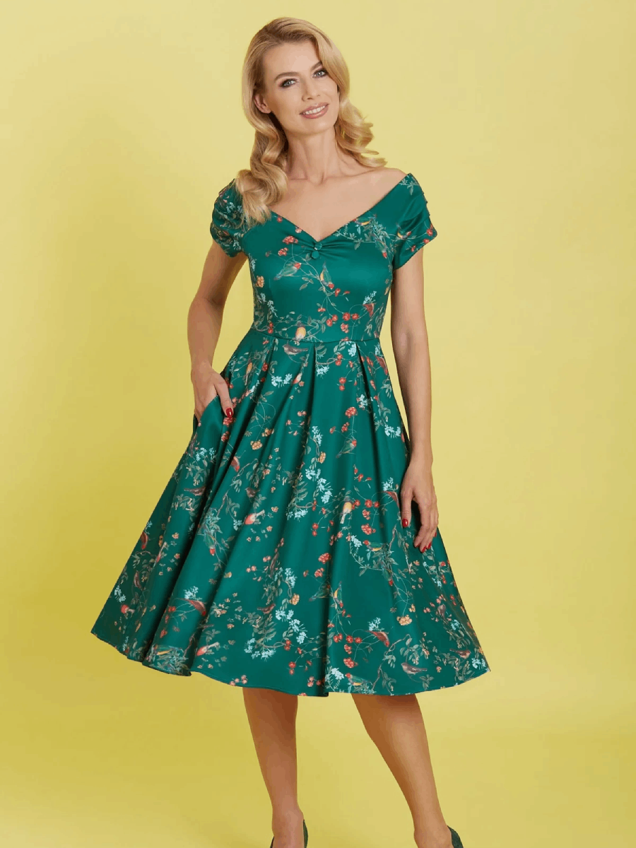 Dolly & Dotty Kleid Lily Green Bird Forest Swing Dress