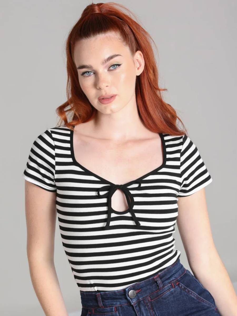 Hell Bunny Oberteil Kit Stripe 50s Top schwarz weiß
