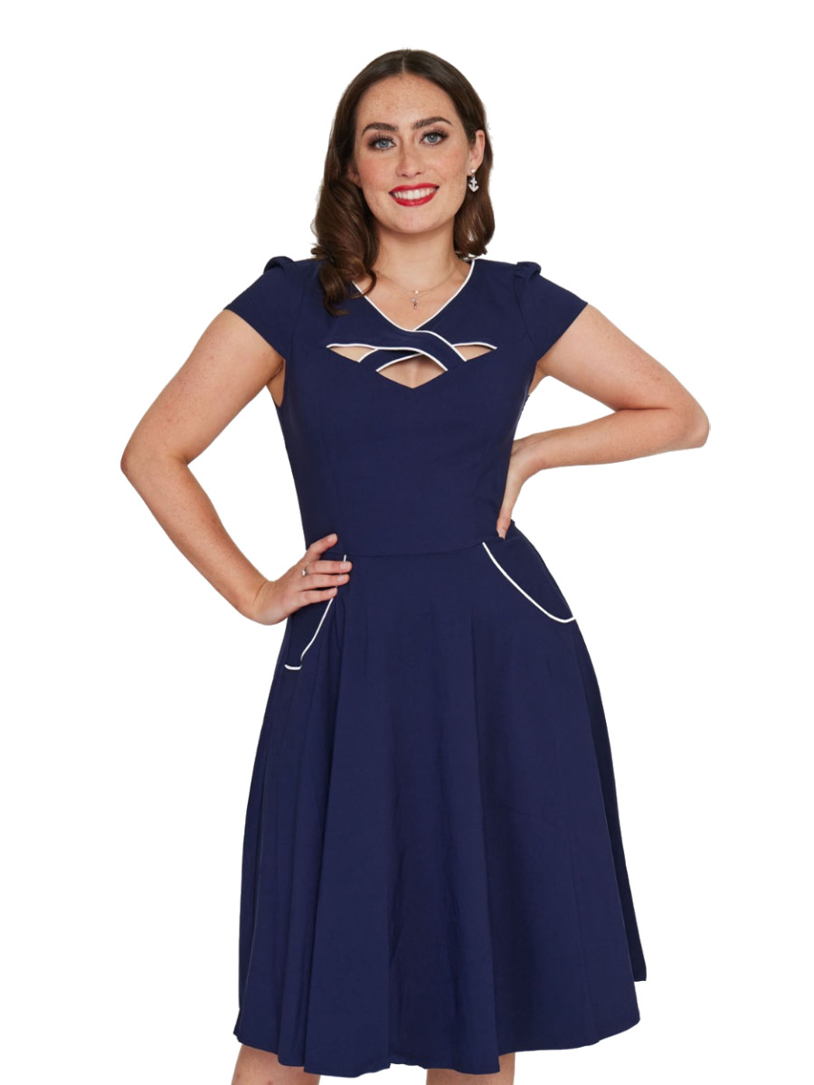Voodoo Vixen Kleid Front Neckline Detail Flare Dress dunkelblau